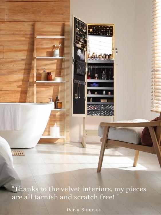 Standing Jewelry Mirror Jewelry Cabinet with Led Lights and Lock